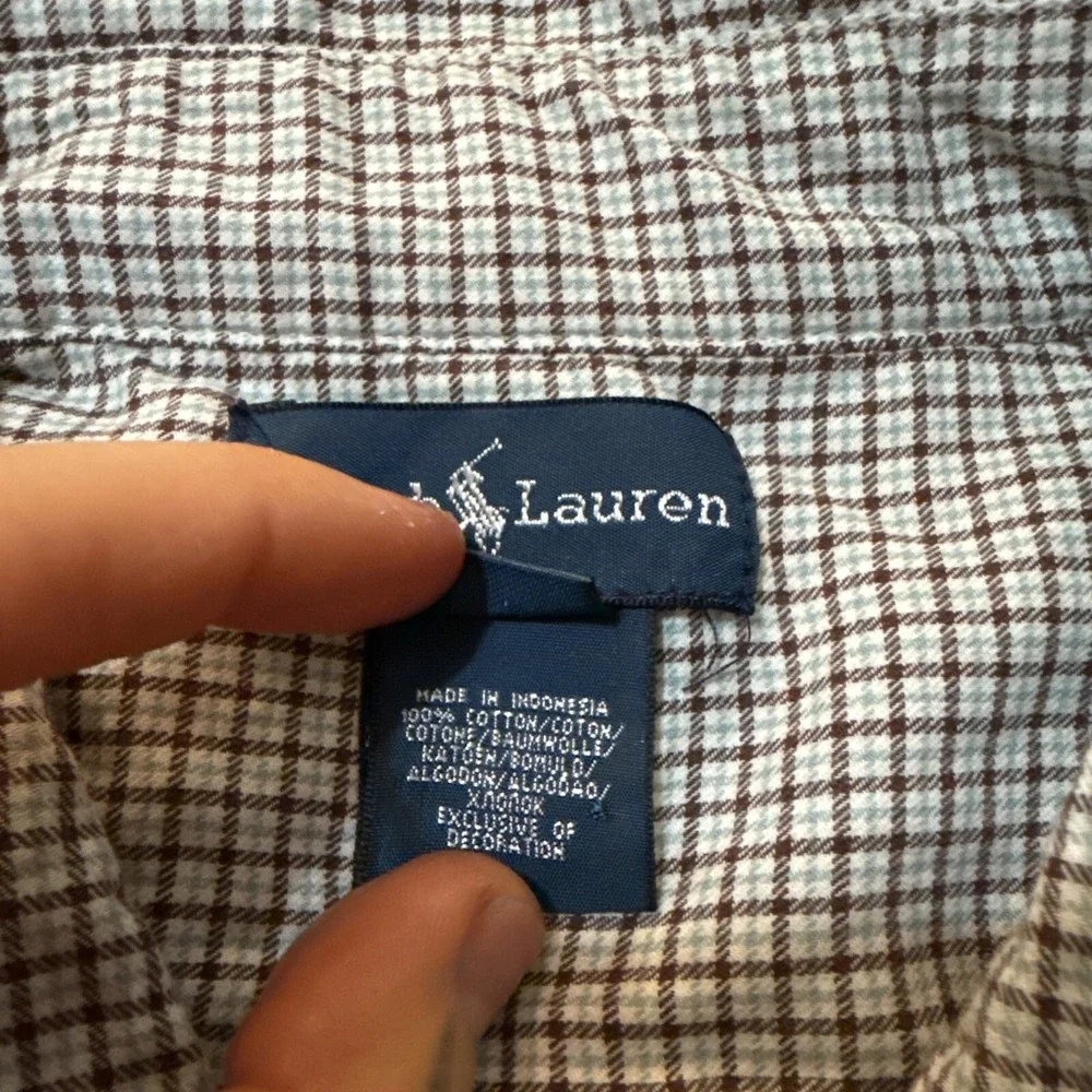 Polo Ralph Lauren Dress Shirt Boys XL 20‎ Blue Beige Plaid Blake Button Up